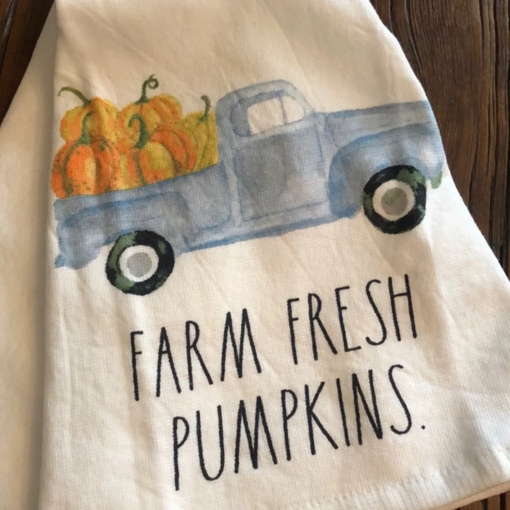 Rae Dunn Towels Farm Fresh Pumpkins Blue Truck 2 Piece Set